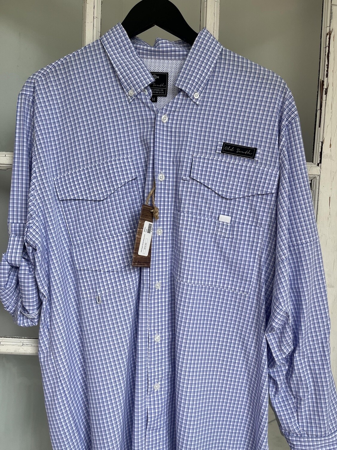 Old South Men&#39;s Blue/Pink Plaid Button Down