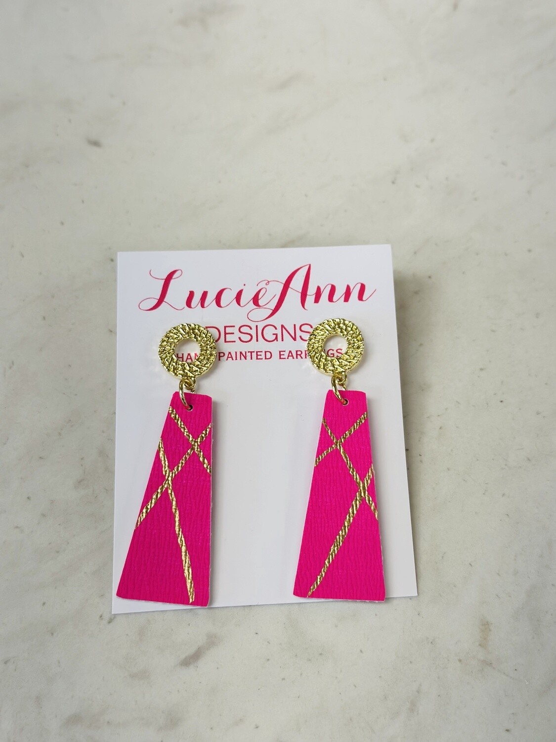 Lucie Ann Rectangle Leather Earrings with Gold Open Circles
