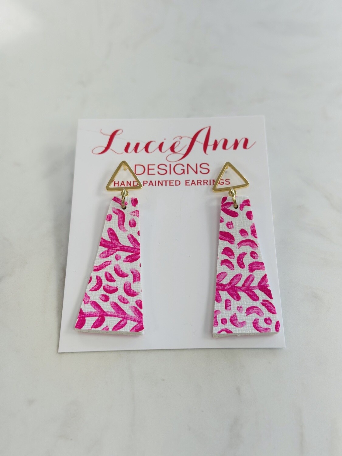 Lucie Ann Rectangle Leather Earrings with Gold Triangles