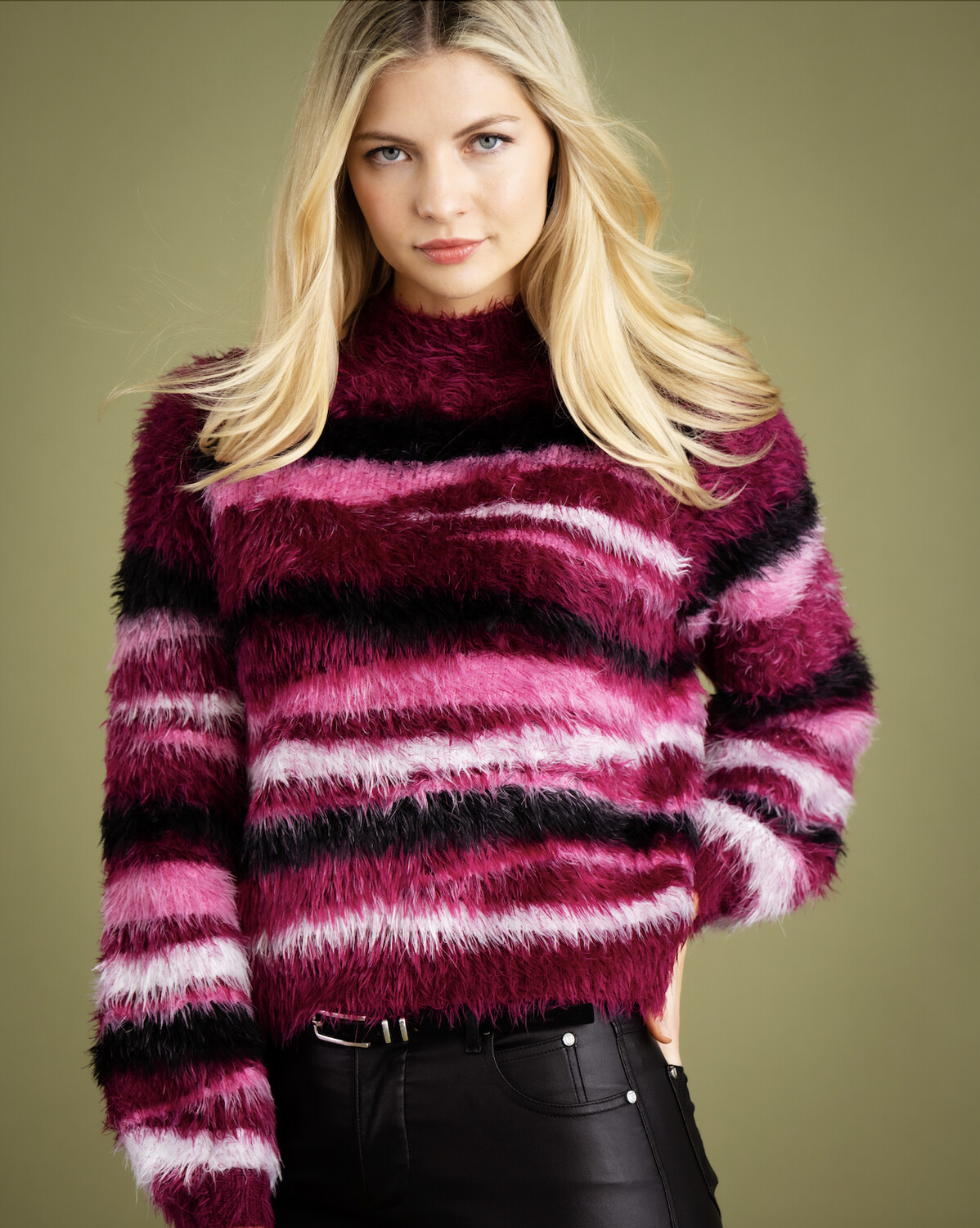 Marble Fashions Polo Neck Pink Sweater