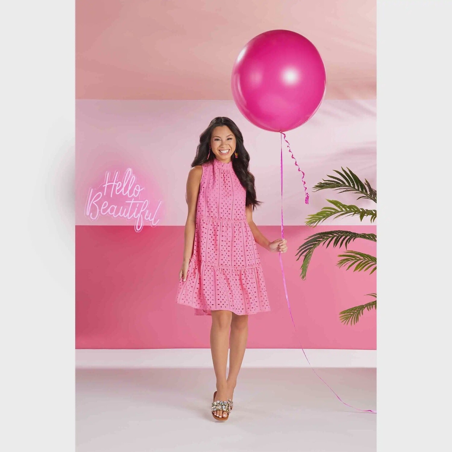 Mud Pie Biles Eyelet Dress, Size: Small, Colour: Pink