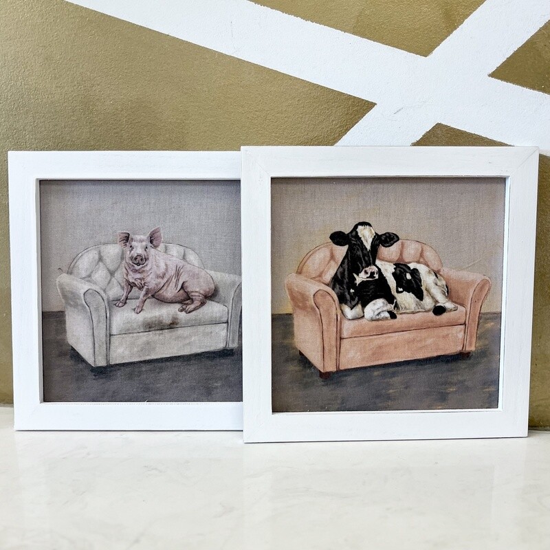 White Wooden Frame Farm Animals on Couches