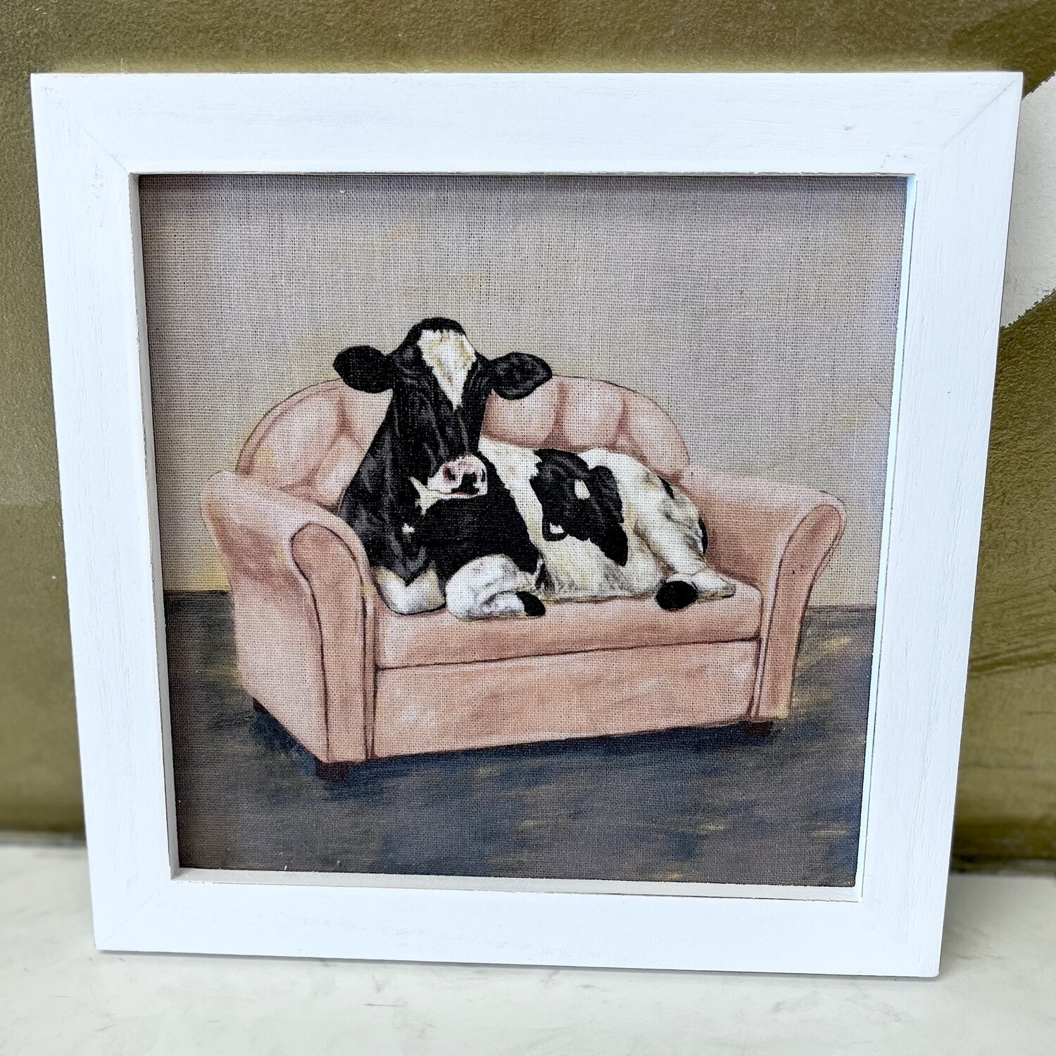 White Wooden Frame Farm Animals on Couches, Pattern: Cow