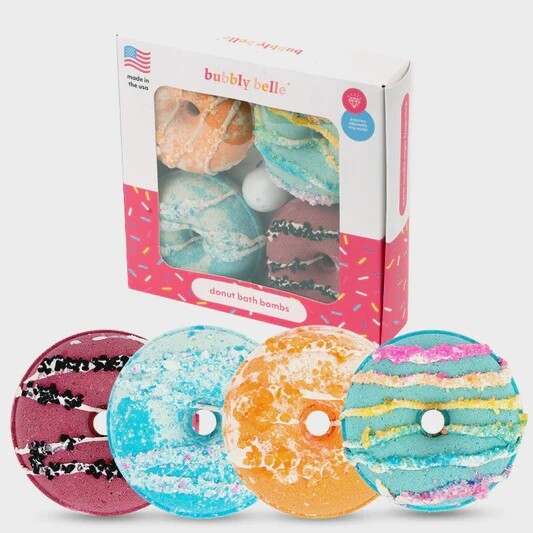 Bubbly Belle Sugared Donut Bath Bombs - Premium Adjustable Ring Inside Each Box