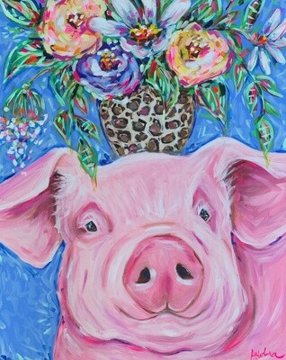 Audra Style Pig with Leopard Bouquet Print 11x14