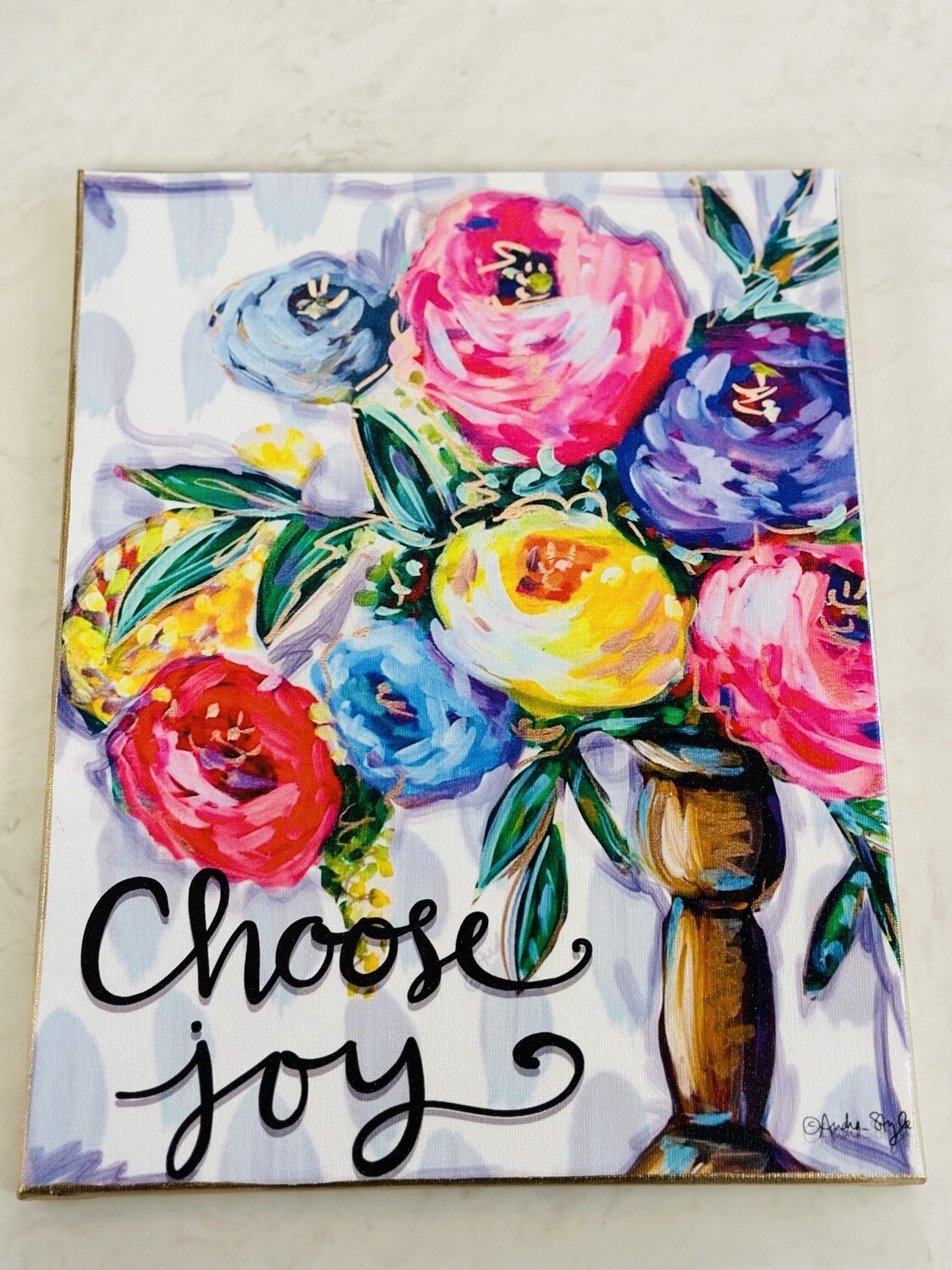 Audra Style Choose Joy Floral Brass Vase Print 11x14
