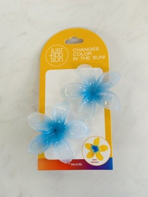 Del Sol Blue and Yellow Plumeria Hairclips