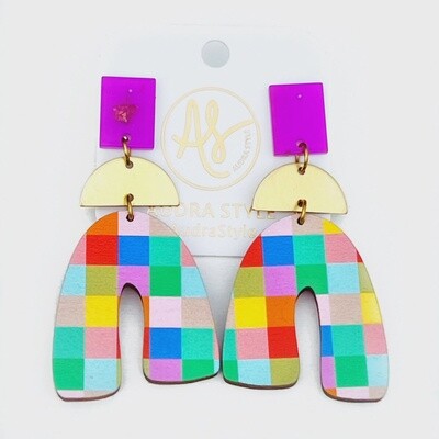 Audra Style Juliet Rainbow Pixel Dangle Earrings