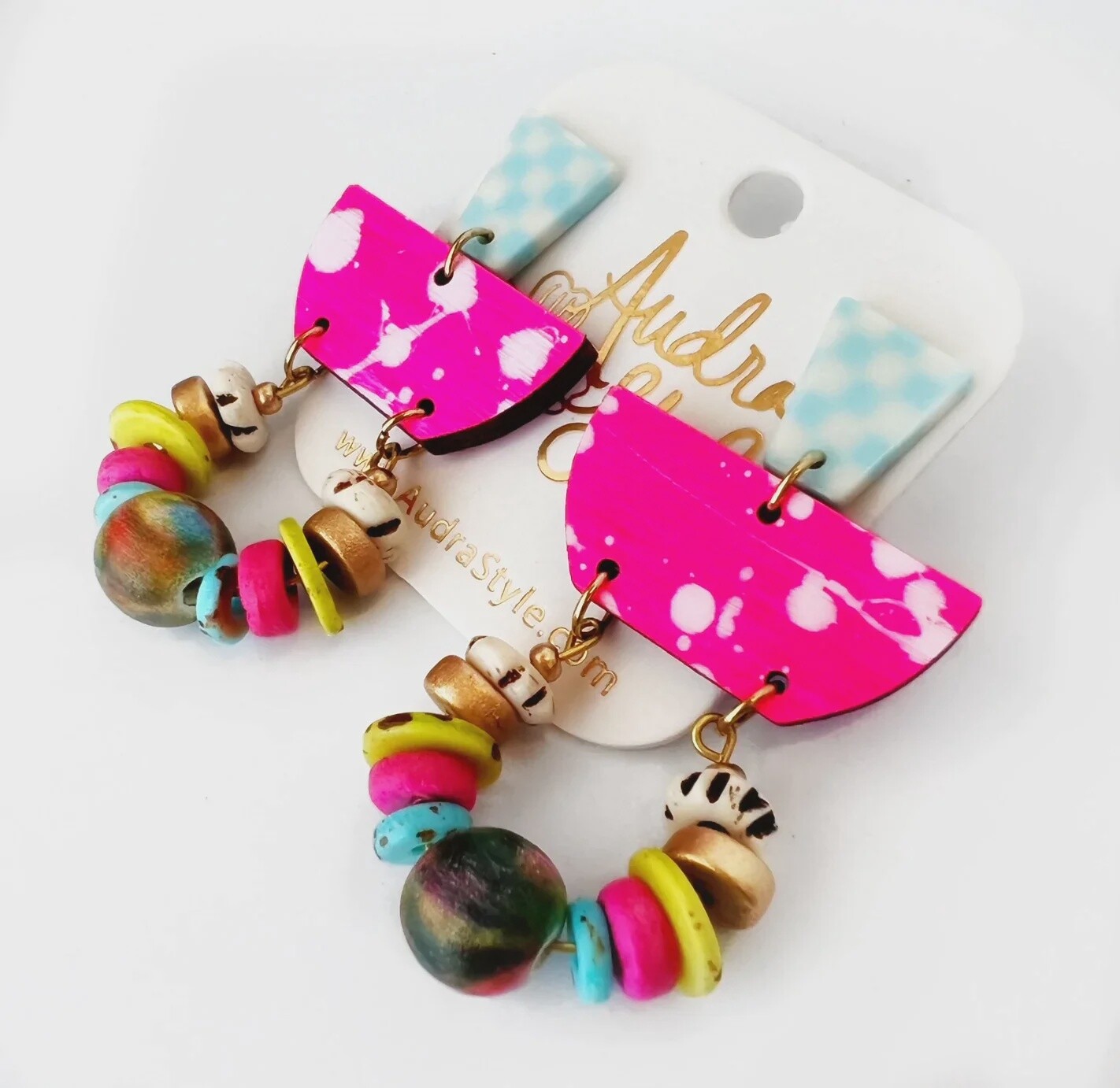 Audra Style Emily Neon Pink Splatter Beaded Earrings