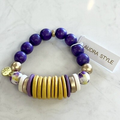 Audra Style Game Day ECU Pirates Purple Yellow Gold Collegiate Beaded Bracelet