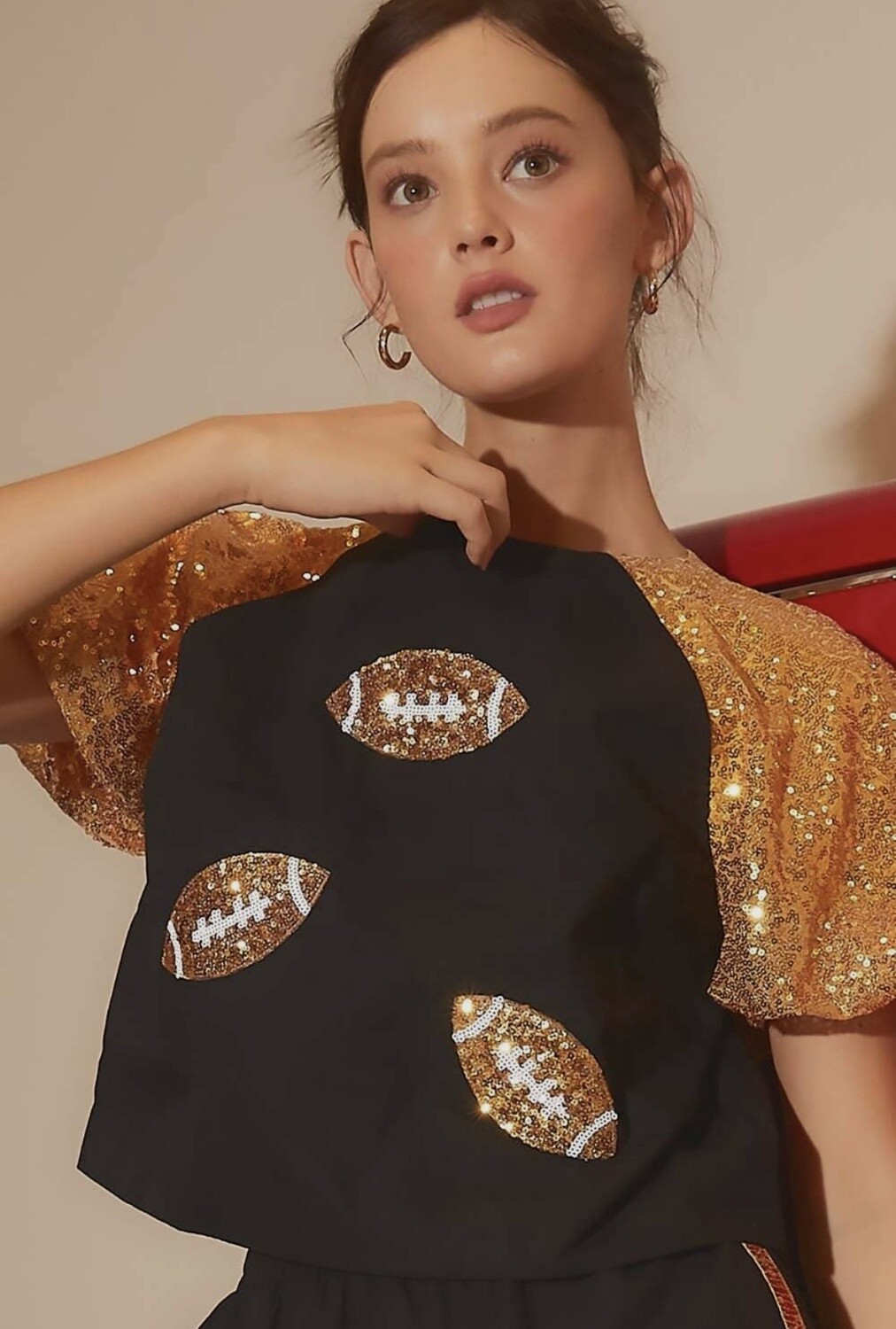 Black and Gold Sequin Football Top