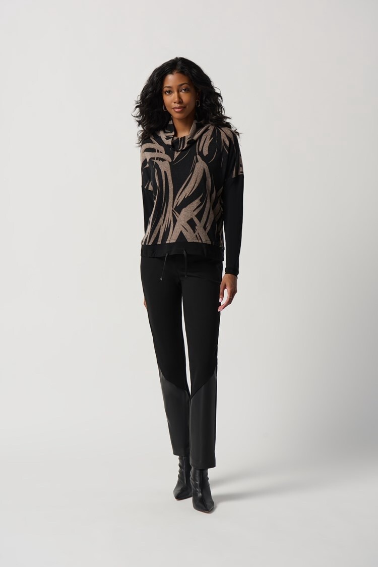 Joseph Ribkoff Abstract Print Cowl Collar Boxy Top