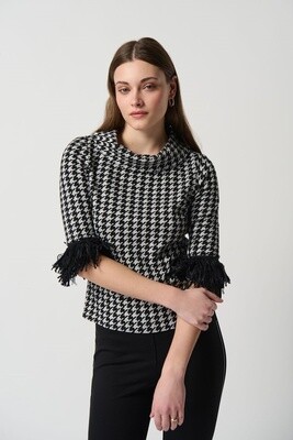 Joseph Ribkoff  Houndstooth Jacquard Knit Wide Neck Top