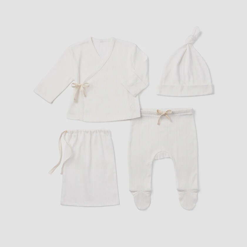 Elegant Baby White Pointelle Layette 4-Piece Gift Set