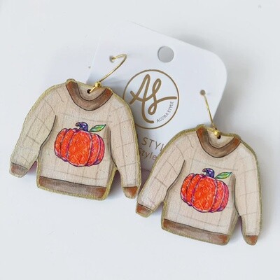 Audra Style Orange Sweater Pumpkin Earrings