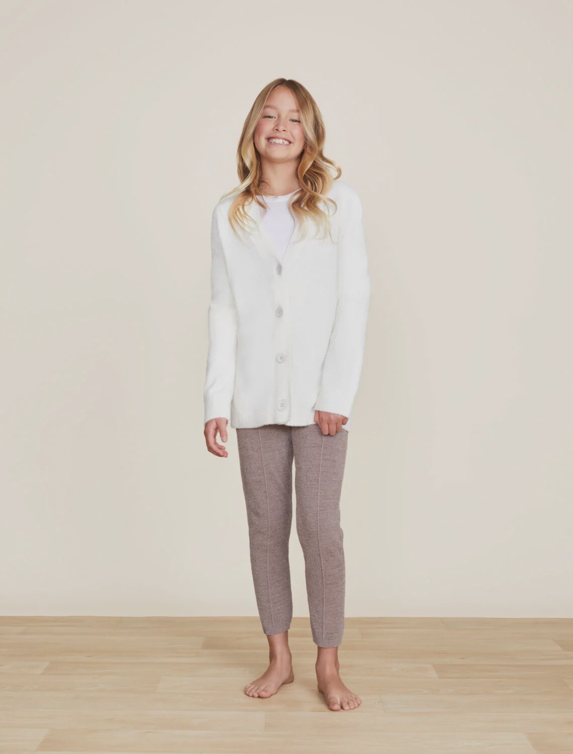 Barefoot Dreams CCL Youth Cable Button Cardigan- Pearl
