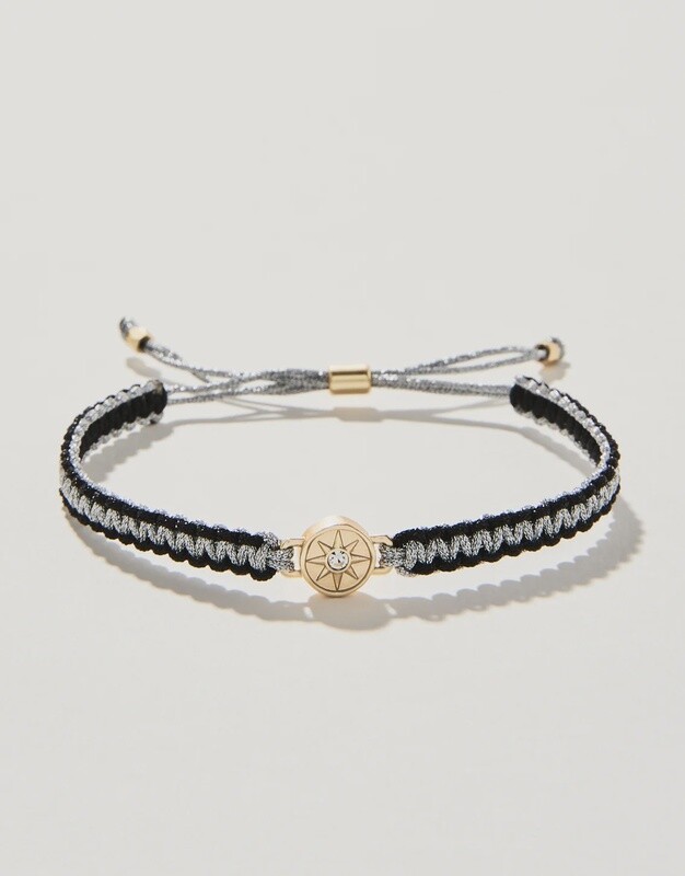 Spartina 449 Friendship Bracelet Metallic Black Silver-Star