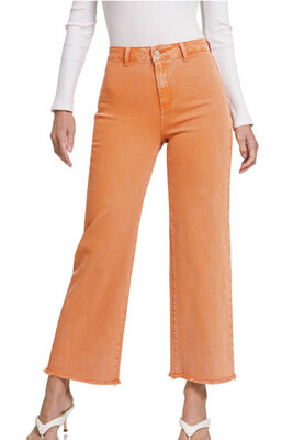 Acid Washed Frayed Hem Wide Leg Pants