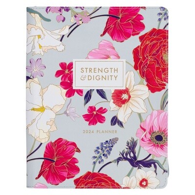 Christian Art Gifts 2024 Strength and Dignity Floral Faux Leather 18-Month Planner