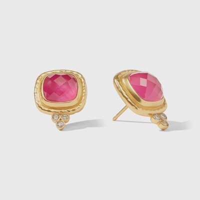 Julie Vos Tudor Stud Gold Iridescent Raspberry Earrings