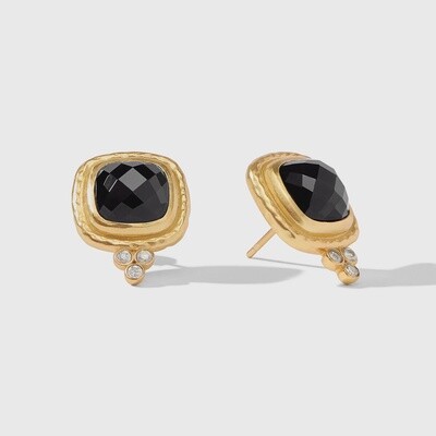Julie Vos Tudor Stud Gold Obsidian Black Earrings