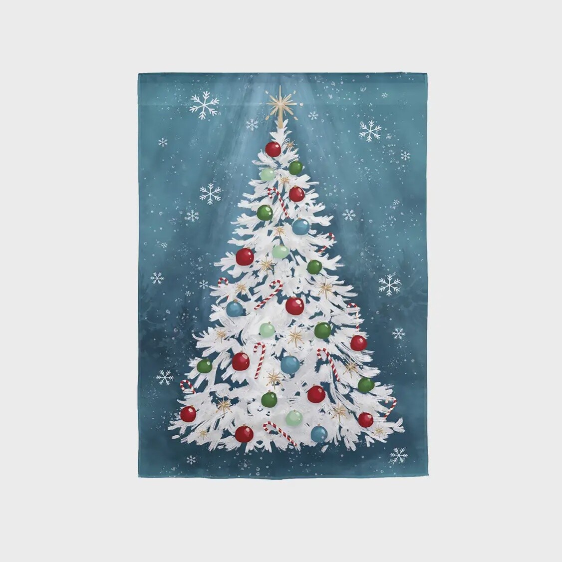 Evergreen White Christmas Tree Linen Garden Flag