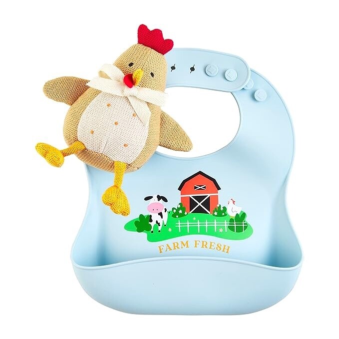 Mud Pie Blue Farm Silicone Bib Rattle