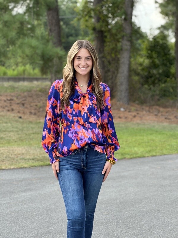 Jade Royal Blast Tie Blouse