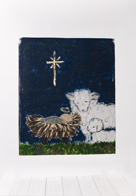 38.5x46.5 Paper Art Sheep at the Manger