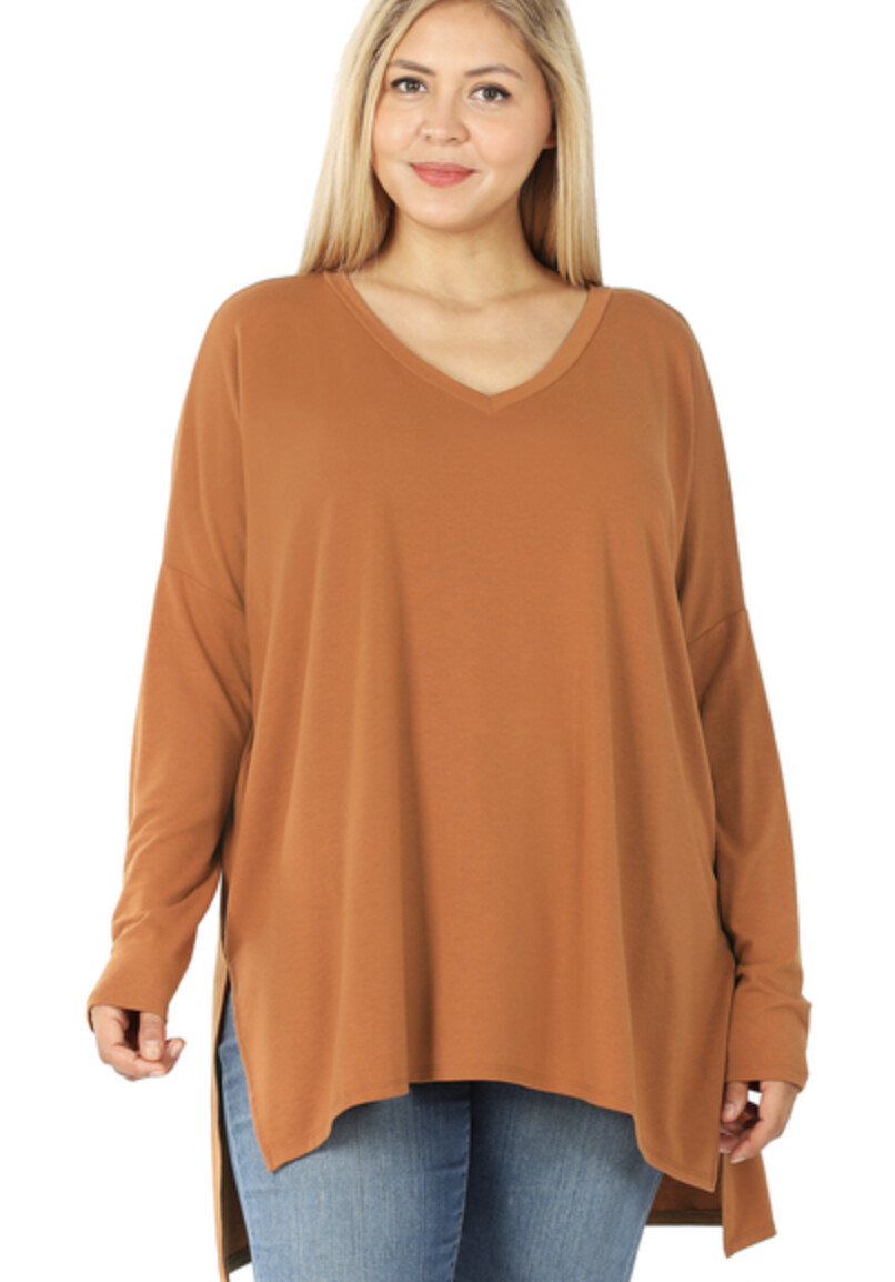 Plus Size Dolman Sleeve V-Neck Top, Colour: Almond, Size: 1XL