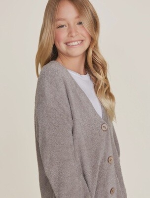 Barefoot Dreams CCL Youth Cable Button Cardigan - Beach Rock