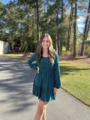 The Giving Project - Smocked Waist Mini Dress - Emerald Green