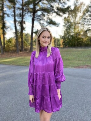 Tie Neck Tiered Dress - Purple