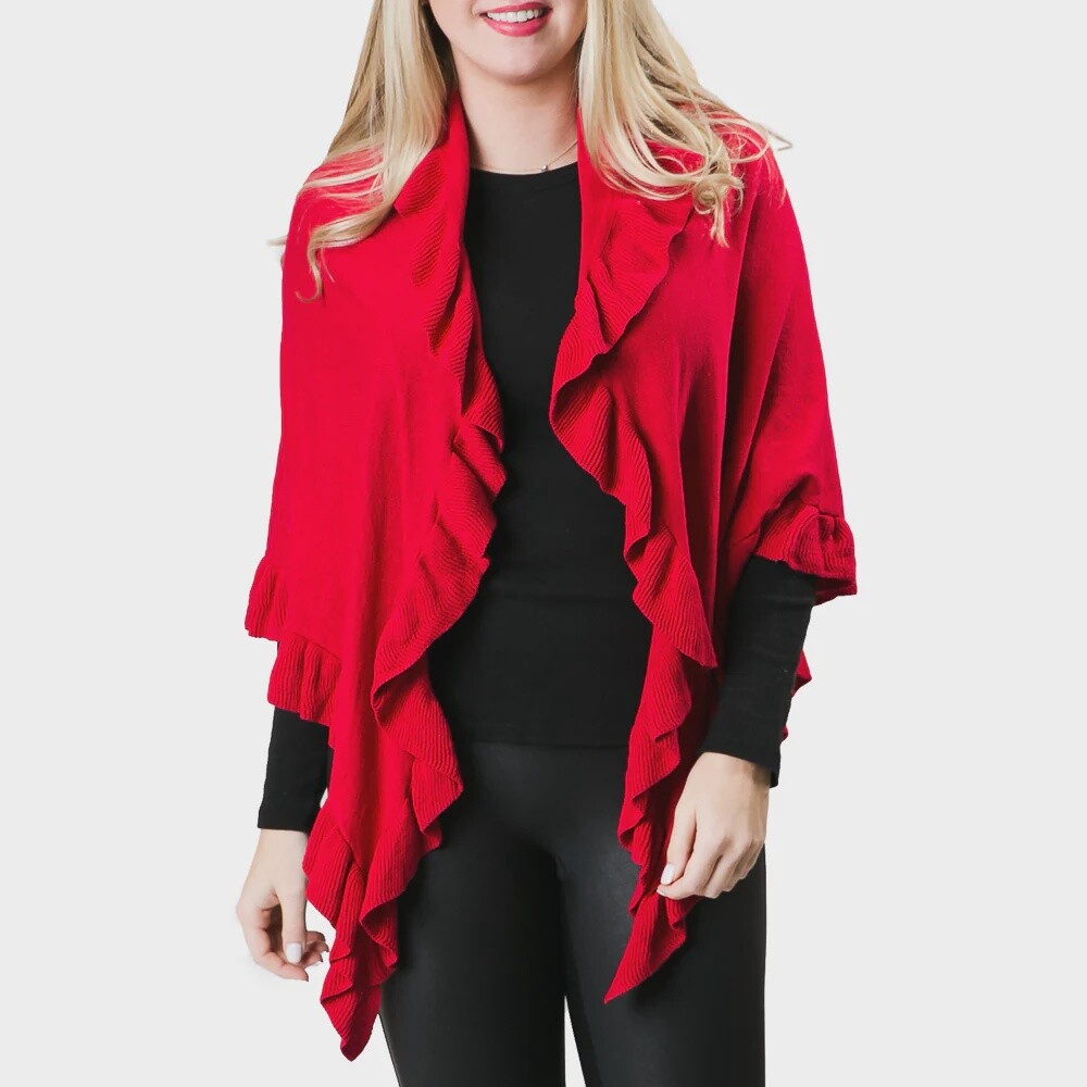 Ava Ruffle Wrap, Colour: Tomato Red