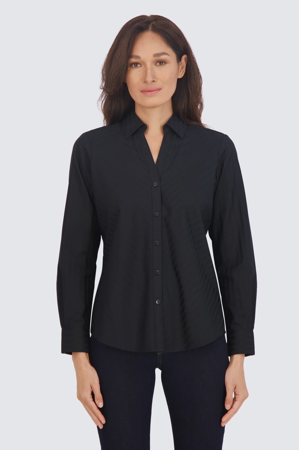 Mary No Iron Dobby Stripe Shirt, Size: 8, Colour: Black
