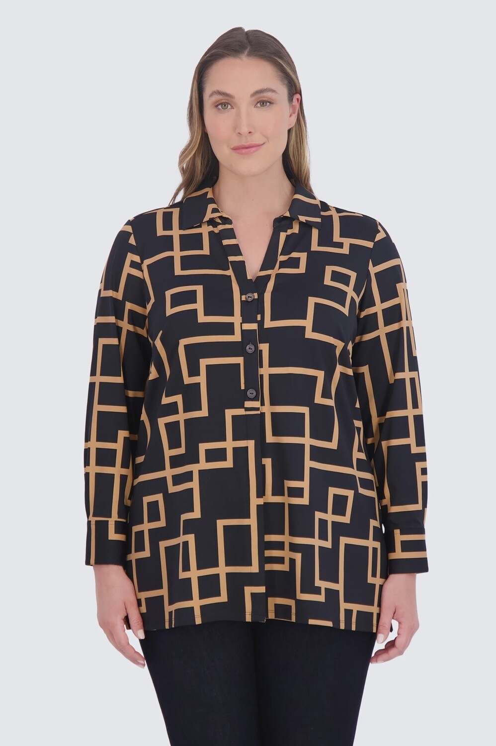Pamela Plus Maze Jersey Tunic-Black Maze Print