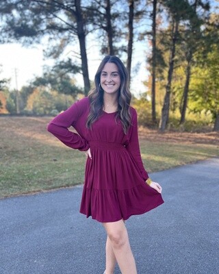 The Giving Project - Smocked Waist Mini Dress - Wine