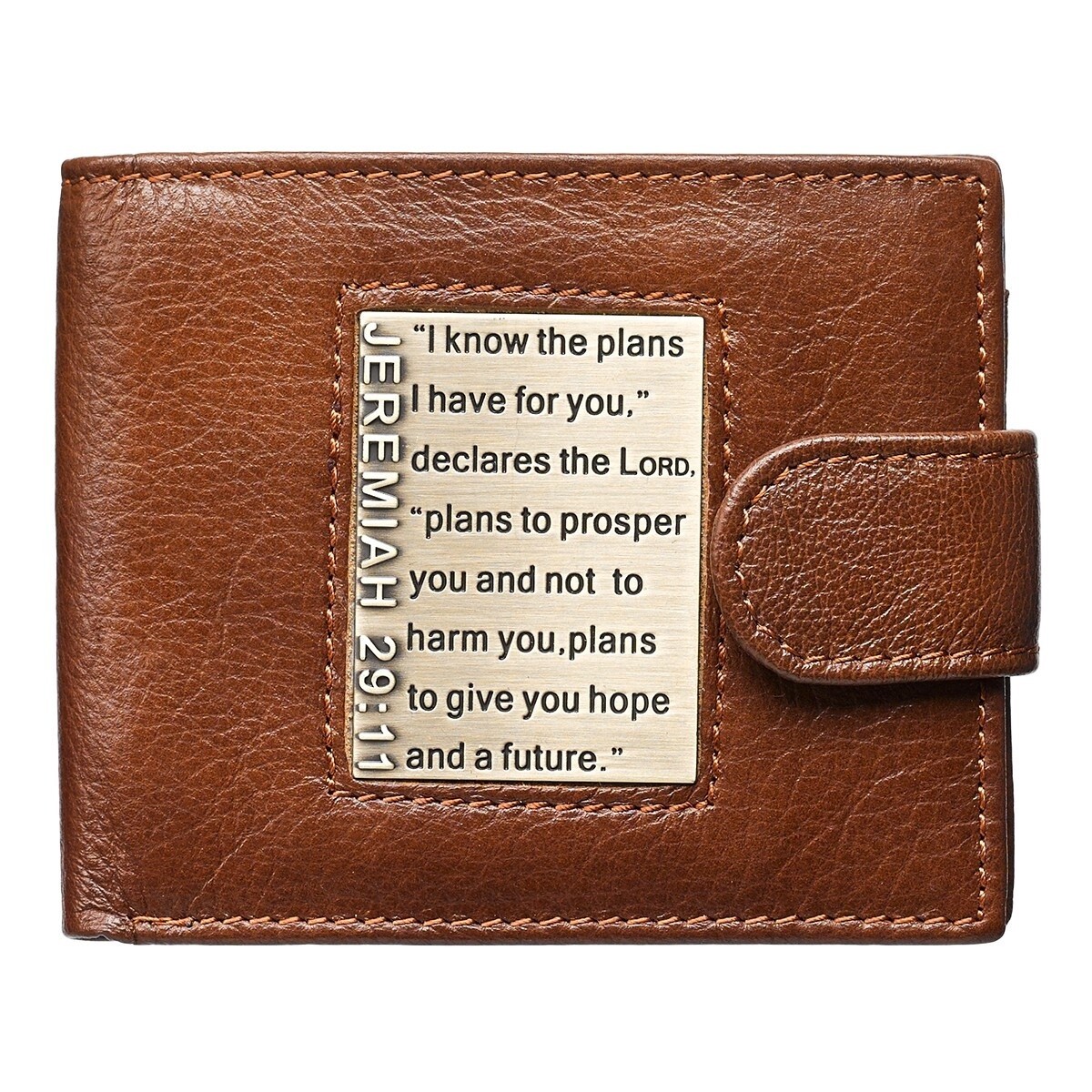 I Know the Plans Timber Spice Brown Genuine Leather Wallet with Brass Inlay Jeremiah 29:11