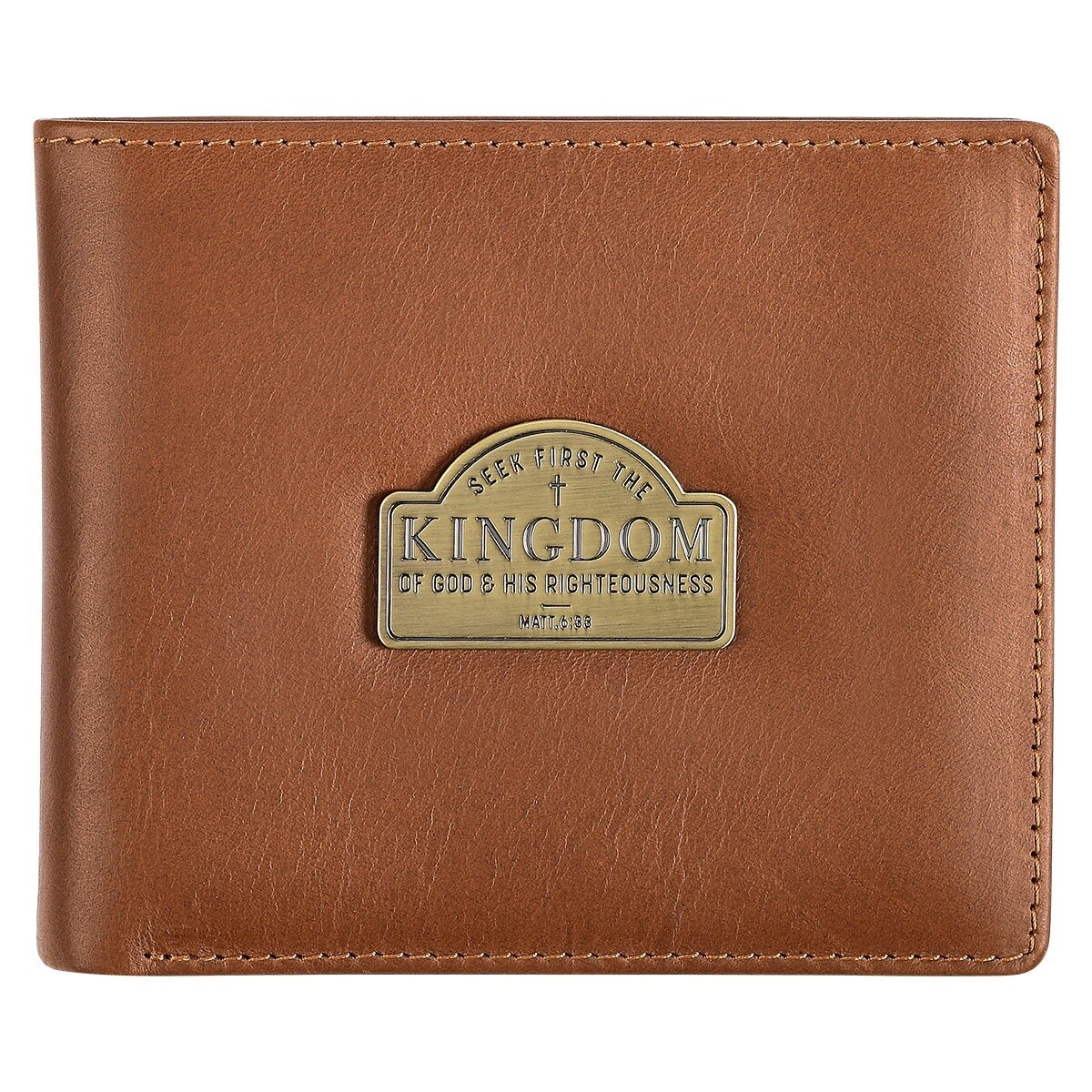 Seek First the Kingdom Saddle Tan Genuine Leather Wallet- Matthew 6:33
