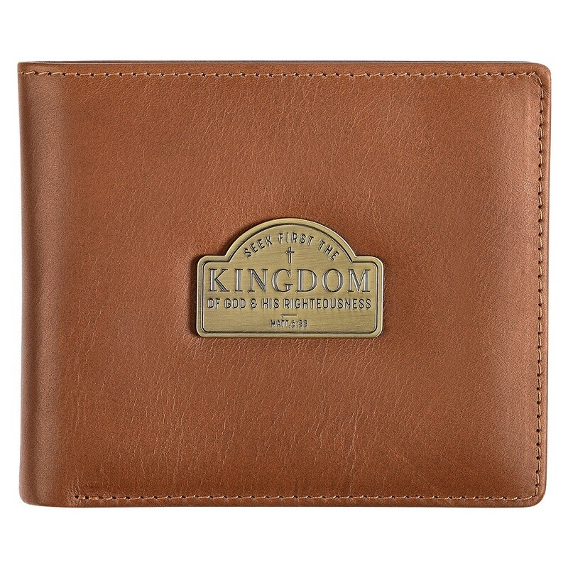 Seek First the Kingdom Saddle Tan Genuine Leather Wallet- Matthew 6:33