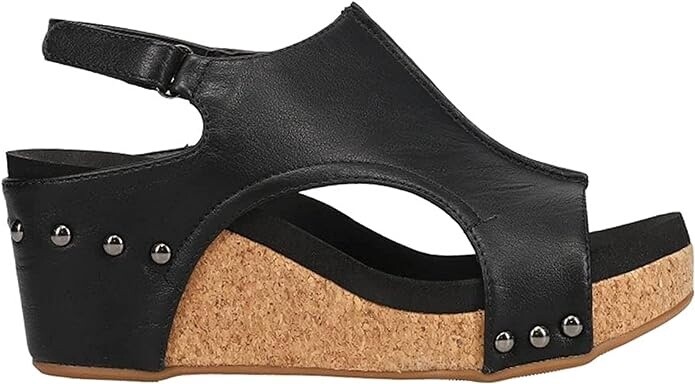 Corkys Black Smooth Carley Wedges, Size: 6