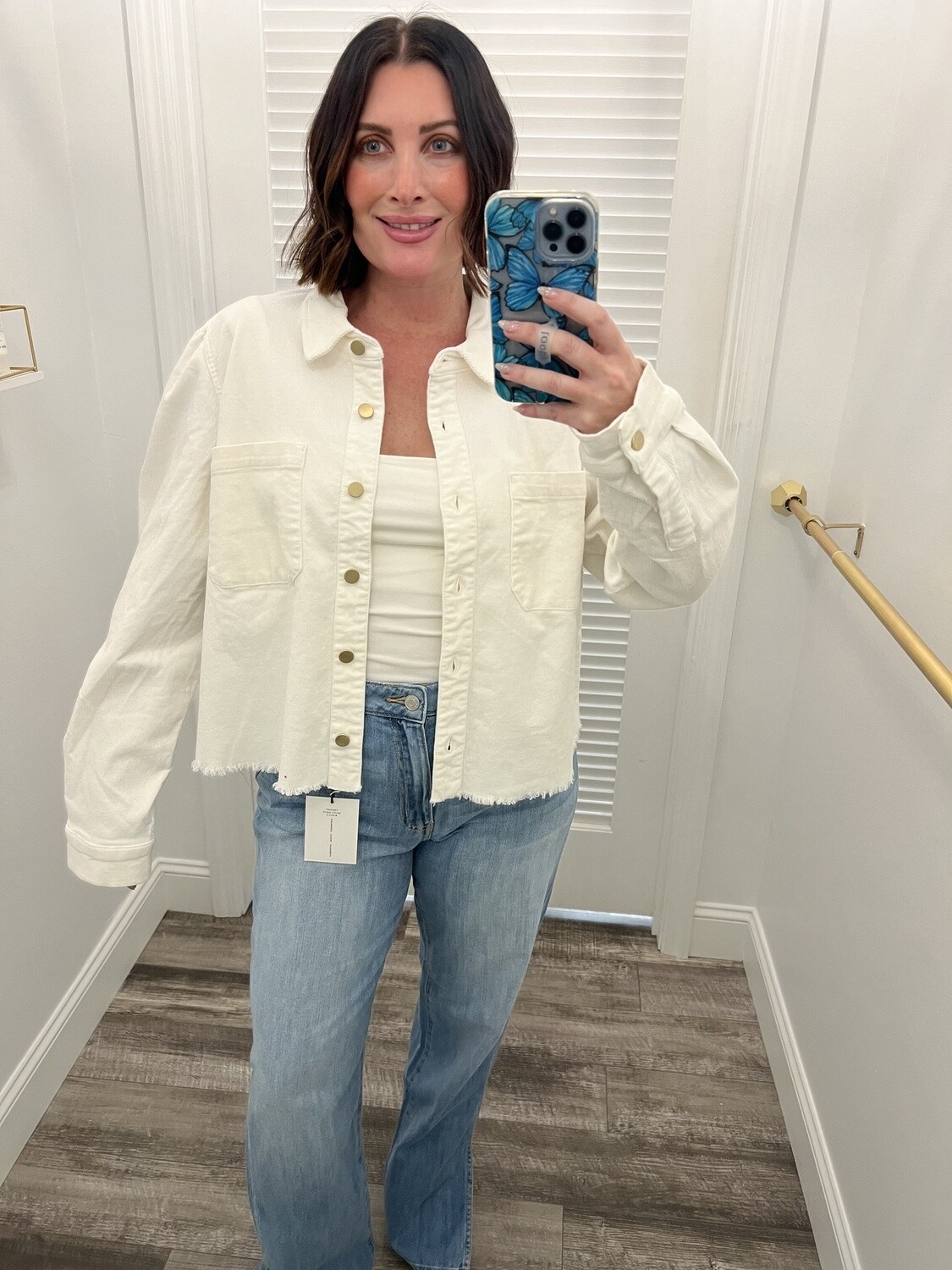 Tribal Cream Jean Jacket with Gold Buttons