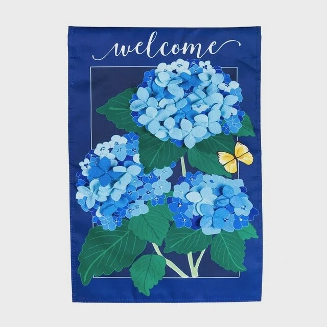 Evergreen Hydrangea Blossoms Decorative House Flag