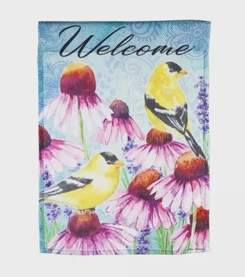 Evergreen Welcome Flower and Finches Decorative House Flag