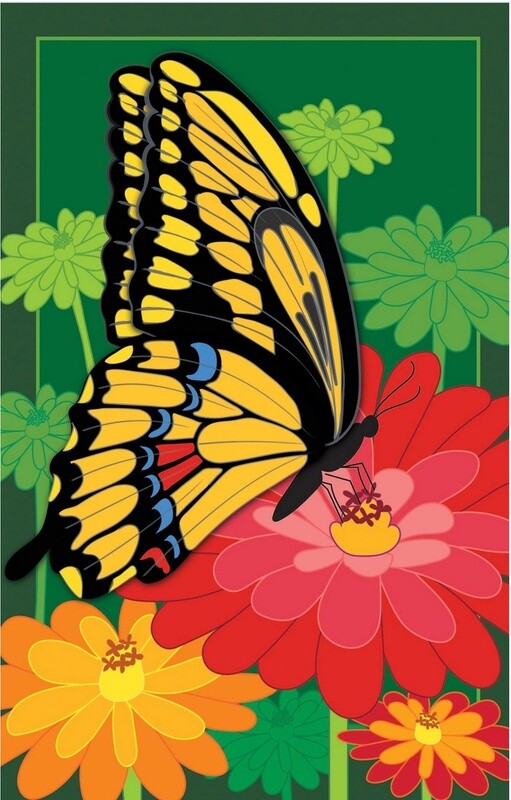 Evergreen Blossoms and Butterfly Decorative House Flag