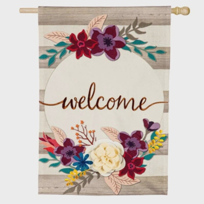 Evergreen Fall Stripes Welcome Decorative House Flag