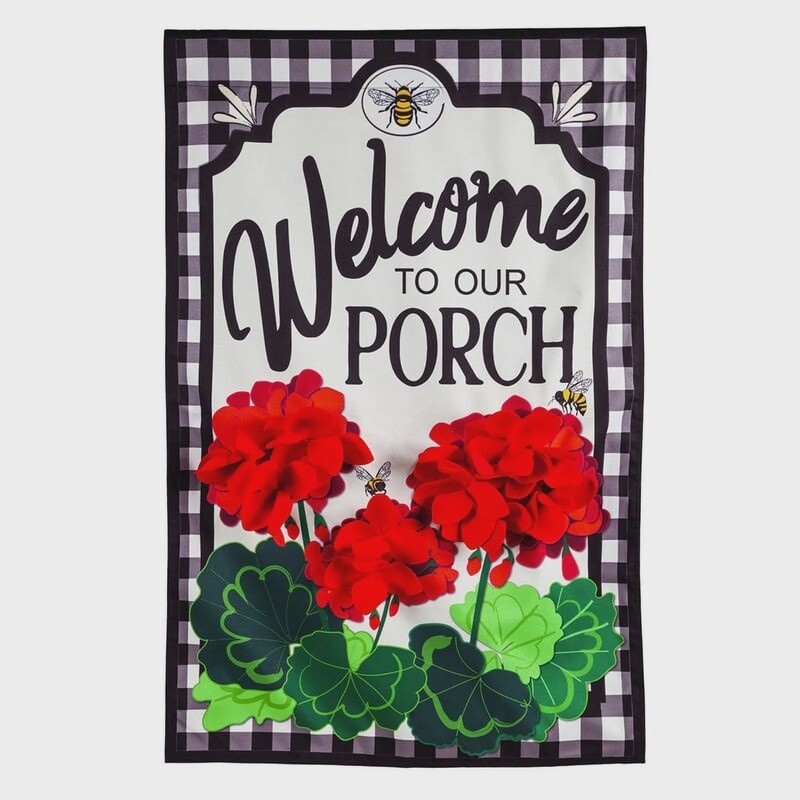 Evergreen Welcome to Our Porch Geraniums Decorative House Flag
