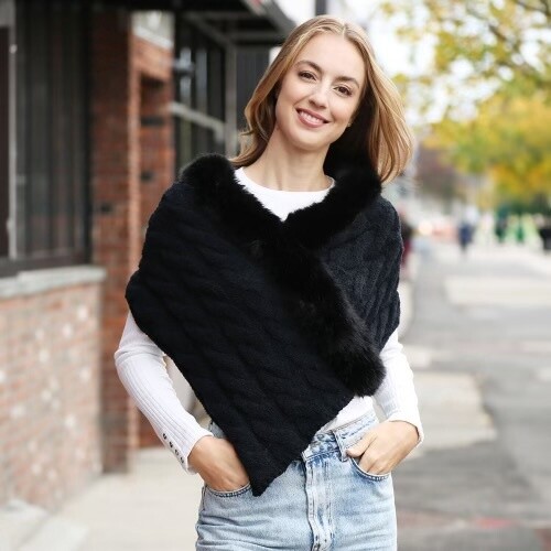 Faux Fur Poncho-One Size