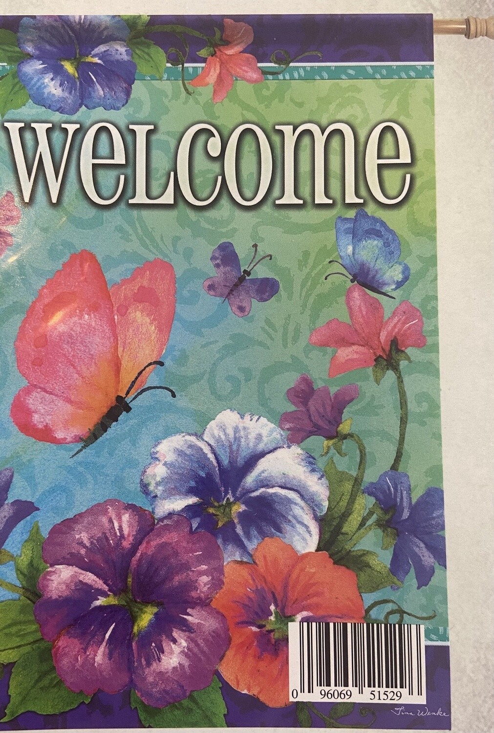 Carson Welcome Butterfly and Flowers Large Double Sided Flag