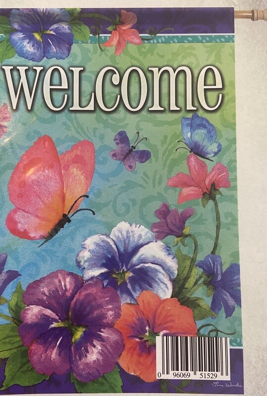 Carson Welcome Butterfly and Flowers Large Double Sided Flag